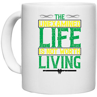                       UDNAG White Ceramic Coffee / Tea Mug 'Love | The unexamined life is not worth living' Perfect for Gifting [330ml]                                              