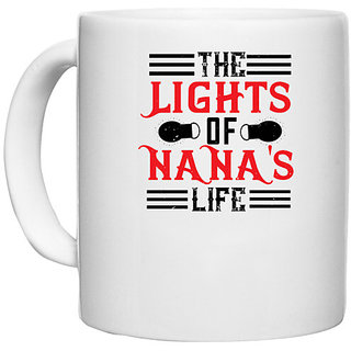                       UDNAG White Ceramic Coffee / Tea Mug 'Grand Father | 02 THE LIGHTS OF NANAS LIFE' Perfect for Gifting [330ml]                                              