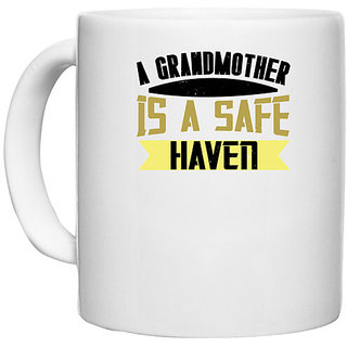                       UDNAG White Ceramic Coffee / Tea Mug 'Grand Parents | A Grandmother is a safe' Perfect for Gifting [330ml]                                              