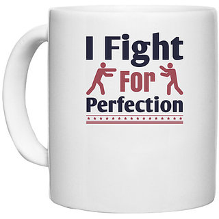                       UDNAG White Ceramic Coffee / Tea Mug 'Labor | I fight for perfection' Perfect for Gifting [330ml]                                              
