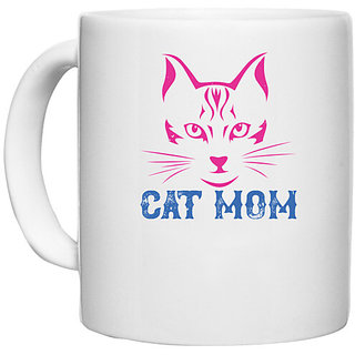                       UDNAG White Ceramic Coffee / Tea Mug 'Mother | cat mom' Perfect for Gifting [330ml]                                              
