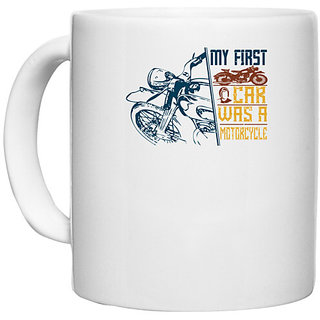                       UDNAG White Ceramic Coffee / Tea Mug 'Motorcycle | My first car was a motorcycle' Perfect for Gifting [330ml]                                              