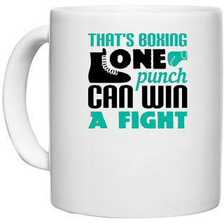                       UDNAG White Ceramic Coffee / Tea Mug 'Boxing | That's boxing - one punch can win a fight' Perfect for Gifting [330ml]                                              