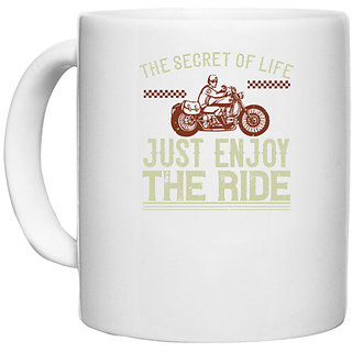                       UDNAG White Ceramic Coffee / Tea Mug 'Motorcycle | tThe secret life just enjoy the ride' Perfect for Gifting [330ml]                                              