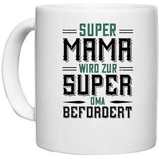                       UDNAG White Ceramic Coffee / Tea Mug 'Papa, Father | super mama wird zur' Perfect for Gifting [330ml]                                              