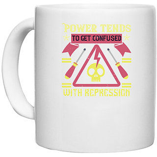                       UDNAG White Ceramic Coffee / Tea Mug 'Power | Power tends to get confused with repression' Perfect for Gifting [330ml]                                              