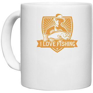                       UDNAG White Ceramic Coffee / Tea Mug 'Fishing | I Love fishing copy' Perfect for Gifting [330ml]                                              