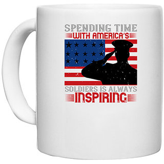                       UDNAG White Ceramic Coffee / Tea Mug 'Soldier | 01.Spending time with america's (1)' Perfect for Gifting [330ml]                                              