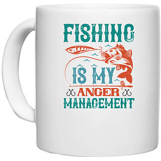                       UDNAG White Ceramic Coffee / Tea Mug 'Fishing | fishing is my anger management' Perfect for Gifting [330ml]                                              