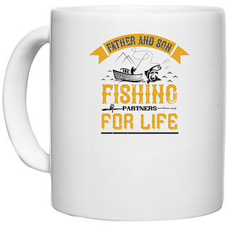                       UDNAG White Ceramic Coffee / Tea Mug 'Fishing | father and son fishing partners for life' Perfect for Gifting [330ml]                                              