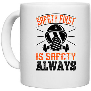                       UDNAG White Ceramic Coffee / Tea Mug 'Firefighter | Safety First is Safety Always' Perfect for Gifting [330ml]                                              