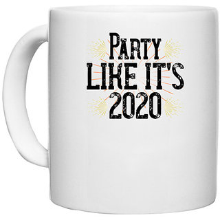                       UDNAG White Ceramic Coffee / Tea Mug 'Christmas | Party like its 2020' Perfect for Gifting [330ml]                                              