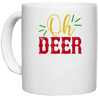                       UDNAG White Ceramic Coffee / Tea Mug 'Christmas | oh deer' Perfect for Gifting [330ml]                                              