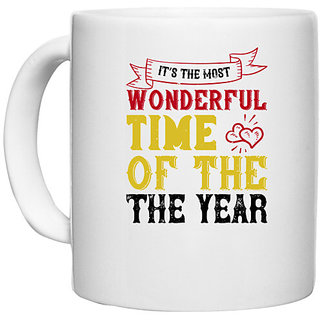                       UDNAG White Ceramic Coffee / Tea Mug 'Christmas | Its the most wonderful time of the year' Perfect for Gifting [330ml]                                              