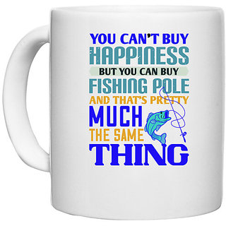                       UDNAG White Ceramic Coffee / Tea Mug 'Fishing | YOU CAN'T BUY HAPPINESS' Perfect for Gifting [330ml]                                              