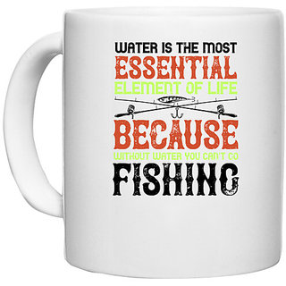                       UDNAG White Ceramic Coffee / Tea Mug 'Fishing | WATER IS THE MOST ESSENTIAL' Perfect for Gifting [330ml]                                              