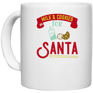                       UDNAG White Ceramic Coffee / Tea Mug 'Christmas | Milk & cookies for Santa' Perfect for Gifting [330ml]                                              