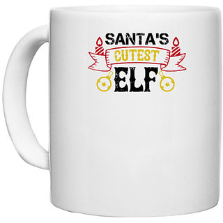                       UDNAG White Ceramic Coffee / Tea Mug 'Christmas | Santas cutest elf' Perfect for Gifting [330ml]                                              