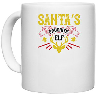                       UDNAG White Ceramic Coffee / Tea Mug 'Christmas | Santas favorite elf' Perfect for Gifting [330ml]                                              