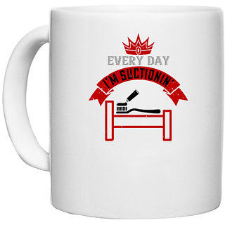                       UDNAG White Ceramic Coffee / Tea Mug 'Dentist | Every day i'm suctionin' Perfect for Gifting [330ml]                                              