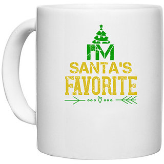                       UDNAG White Ceramic Coffee / Tea Mug 'Christmas | im santas favorite' Perfect for Gifting [330ml]                                              