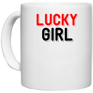                       UDNAG White Ceramic Coffee / Tea Mug 'Girl | lucky girl' Perfect for Gifting [330ml]                                              