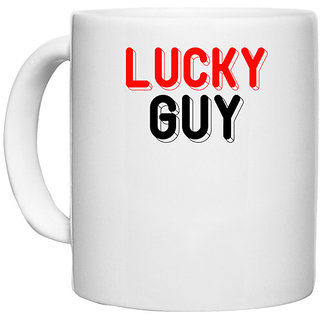                       UDNAG White Ceramic Coffee / Tea Mug 'Guy | lucky guy' Perfect for Gifting [330ml]                                              