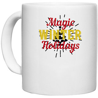                       UDNAG White Ceramic Coffee / Tea Mug 'Christmas | magic winter holidays' Perfect for Gifting [330ml]                                              