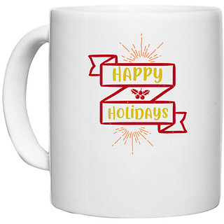                       UDNAG White Ceramic Coffee / Tea Mug 'Christmas | happy holidays' Perfect for Gifting [330ml]                                              