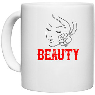                       UDNAG White Ceramic Coffee / Tea Mug 'Beauty | beauty' Perfect for Gifting [330ml]                                              