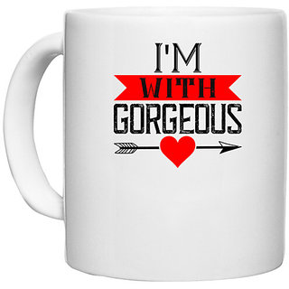                       UDNAG White Ceramic Coffee / Tea Mug 'Couple | i am with gorgeous' Perfect for Gifting [330ml]                                              
