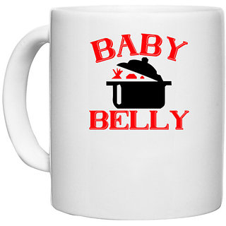                       UDNAG White Ceramic Coffee / Tea Mug 'Bay | baby belly' Perfect for Gifting [330ml]                                              