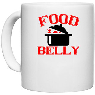                       UDNAG White Ceramic Coffee / Tea Mug 'Food | food belly' Perfect for Gifting [330ml]                                              