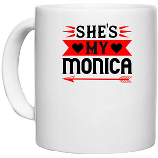                       UDNAG White Ceramic Coffee / Tea Mug 'Couple | she's my monica' Perfect for Gifting [330ml]                                              