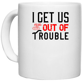                       UDNAG White Ceramic Coffee / Tea Mug 'Couple | i get us out of trouble' Perfect for Gifting [330ml]                                              