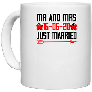                       UDNAG White Ceramic Coffee / Tea Mug 'Couple | Mr.and Mrs.just married,' Perfect for Gifting [330ml]                                              