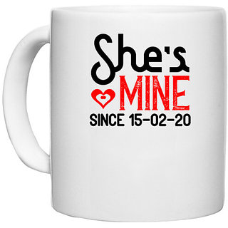                       UDNAG White Ceramic Coffee / Tea Mug 'Couple | she's mine scine' Perfect for Gifting [330ml]                                              