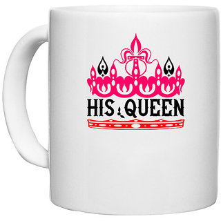                       UDNAG White Ceramic Coffee / Tea Mug 'Couple | his Queen' Perfect for Gifting [330ml]                                              