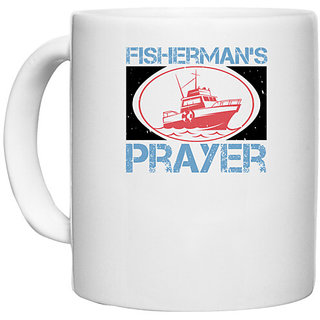                       UDNAG White Ceramic Coffee / Tea Mug 'Fishing | Fishermans Prayer' Perfect for Gifting [330ml]                                              