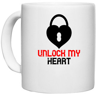                       UDNAG White Ceramic Coffee / Tea Mug 'Couple | unlock my heart' Perfect for Gifting [330ml]                                              