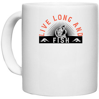                       UDNAG White Ceramic Coffee / Tea Mug 'Fishing | Live long and fish' Perfect for Gifting [330ml]                                              