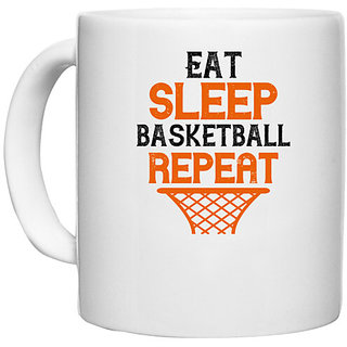                       UDNAG White Ceramic Coffee / Tea Mug 'Basketall | Eat more, sleep, basketball, repeat' Perfect for Gifting [330ml]                                              