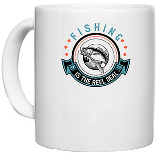                       UDNAG White Ceramic Coffee / Tea Mug 'Fishing | Fishing is the reel deal' Perfect for Gifting [330ml]                                              