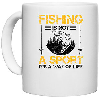                       UDNAG White Ceramic Coffee / Tea Mug 'Fishing | Fishing is not a sport, its a way of life' Perfect for Gifting [330ml]                                              