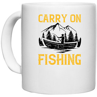                       UDNAG White Ceramic Coffee / Tea Mug 'Fishing | Carry on fishing copy' Perfect for Gifting [330ml]                                              