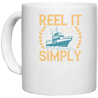                       UDNAG White Ceramic Coffee / Tea Mug 'Fishing | Reel it simply copy' Perfect for Gifting [330ml]                                              