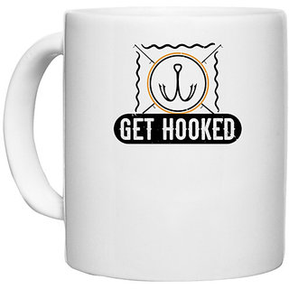 UDNAG White Ceramic Coffee / Tea Mug 'Fishing | hooked' Perfect for Gifting [330ml]