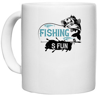                       UDNAG White Ceramic Coffee / Tea Mug 'Fishing | Fishing is fun 01' Perfect for Gifting [330ml]                                              