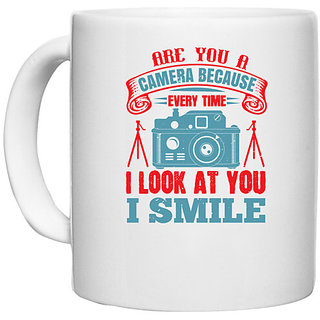                       UDNAG White Ceramic Coffee / Tea Mug 'Cameraman | ARE YOU A CAMERA BECAUSE' Perfect for Gifting [330ml]                                              