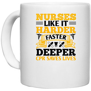                       UDNAG White Ceramic Coffee / Tea Mug 'Nurse | nurses like it harder' Perfect for Gifting [330ml]                                              